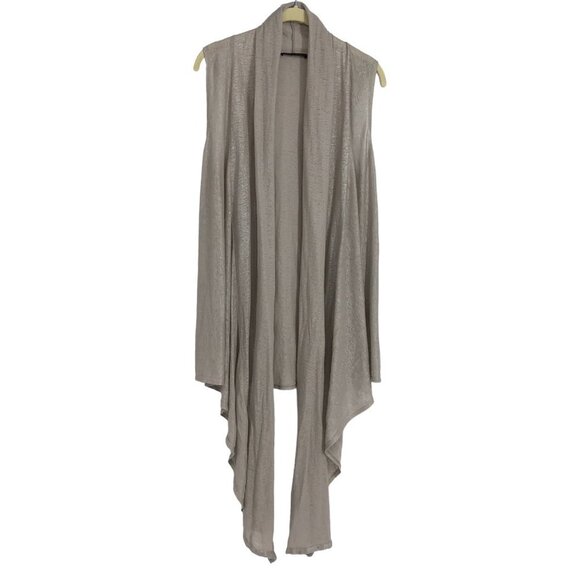 alice + olivia taupe sleeveless flowy draping high low cardigan 100% linen XS - Picture 2 of 14